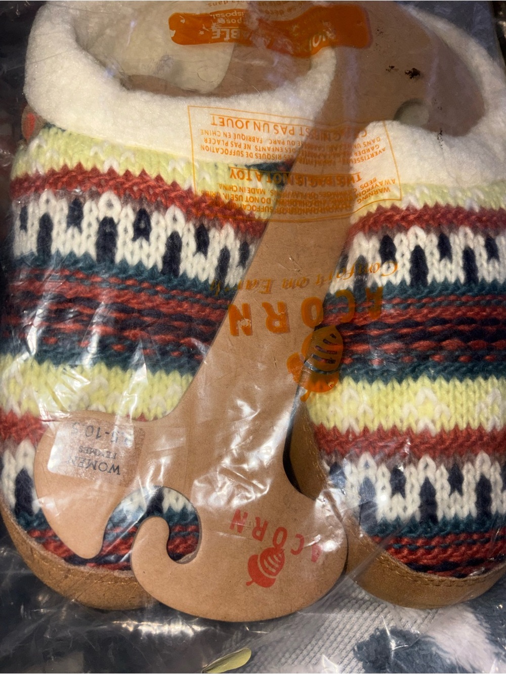 Acorn Multicolor Knit Cozy Slip-On Slippers in Cream, Yellow, Blue, Brown